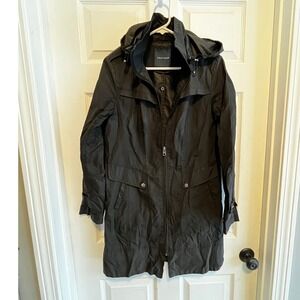 Cole Haan Womens Black Hooded Water Resistant Trench Coat Size S